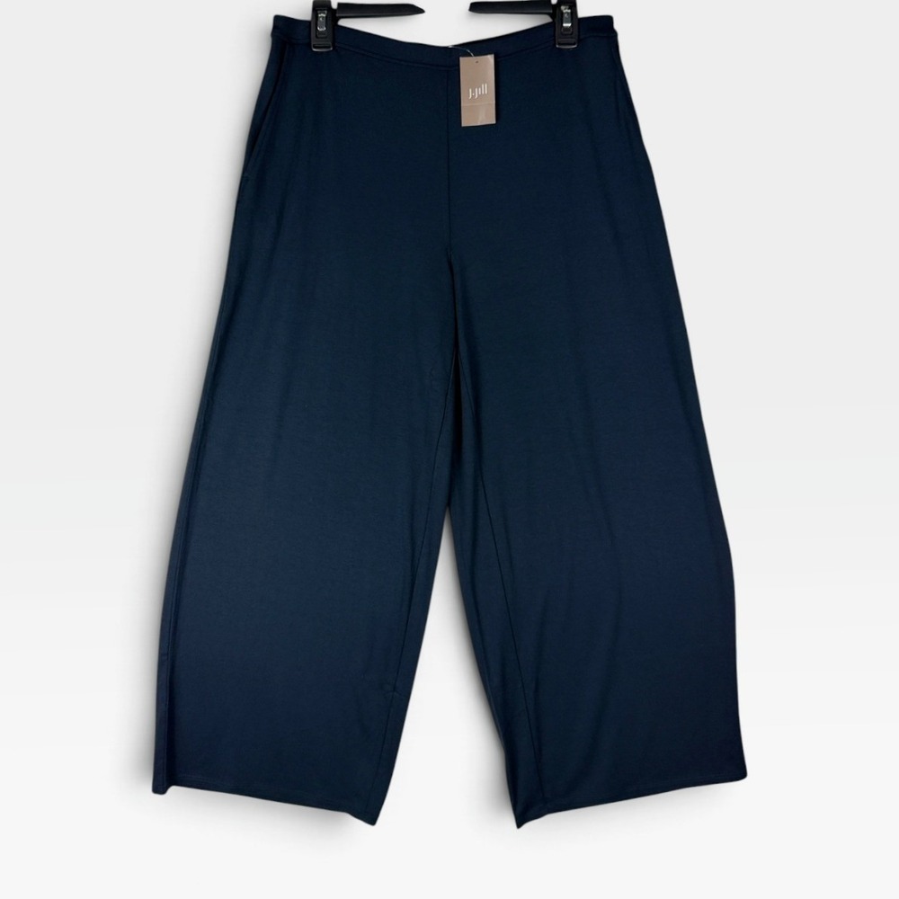 J. Jill Wearever Full-Leg Cropped Pants Womens Medium Deep Blue Wide Leg New